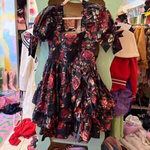 Fanciful Doll black and red ruffled dress with puffy sleeves XS with tags